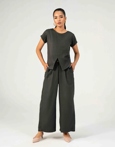 WAFFLE TEXTURED WIDE LEG TROUSER